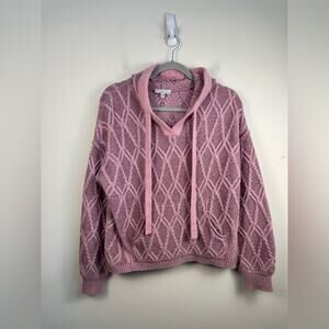 Collaboration Cashmere Hoodie Women XS Pink Excellent Cable Knit Sweater 1214